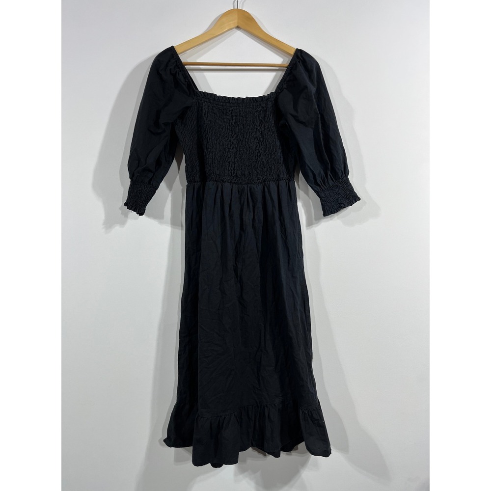 Sim & Sam Boho Cottagecore Milkmaid Smocked Midi Dress Women Medium Fairy Grunge